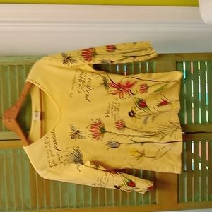 Jess & Jane, 3/4 Sleeve, Rhinestone V-Neck, Cotton Top